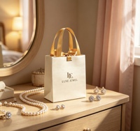 Sac cadeau en papier texturé à lignes horizontales de luxe avec poignée en ruban doré pour l'emballage de bijoux