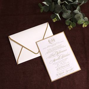 Tarjetas de boda de terciopelo blanco, invitación con sobre de aluminio dorado - Product Image 5
