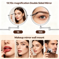 Miroir de maquillage personnalisé en chrome de haute qualité, double bras extensible, mural, double face, pliable, éclairé, grossissement 3x