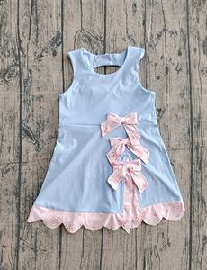 Ensemble de yoga sans manches pour enfant, motif écossais vert, avec nœuds, pour petite fille active, collection été, vente en gros, référence GSD3320 - Product Image 3