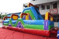 Parcours d'obstacles gonflable commercial à une voie avec toboggan et château gonflable à vendre