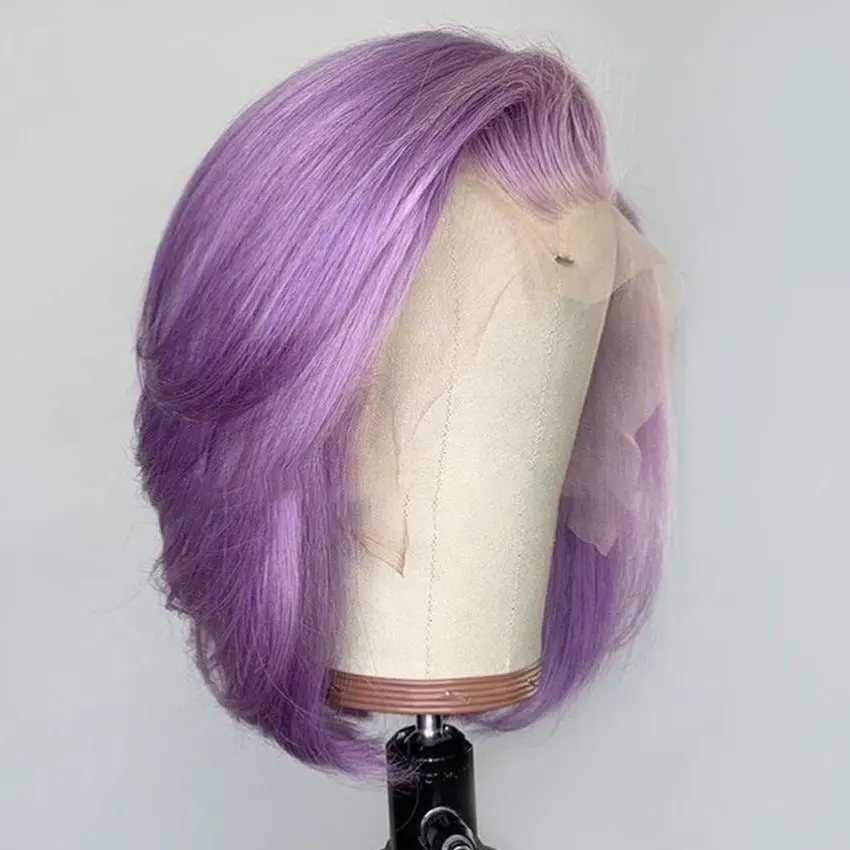 Eli Hair New Arrival Fairy Light Purple Fashion Color Lace Front Bob Wigs Customized pink bule red orang colored human hair wigs