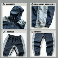 Ensemble survêtement unisexe en nylon avec logo brodé personnalisé, blocs de couleur, patchwork, veste zippée réfléchissante coupe-vent et pantalon de survêtement
