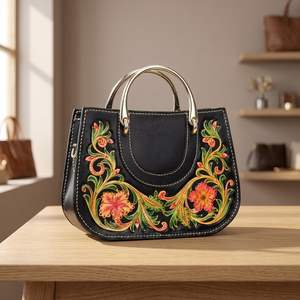 Bolso de Mano para Mujer, Hecho a Mano, de Cuero Vacuno Genuino, con Cierre de Cremallera, Impermeable, con Bordado de Cocodrilo, Capacidad 2L, para la Noche - Product Image 1
