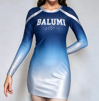 Robe de cheerleading personnalisée bleu rose dégradé avec logo en strass, tenue de compétition pour jeunes cheerleaders, costume de performance d'équipe