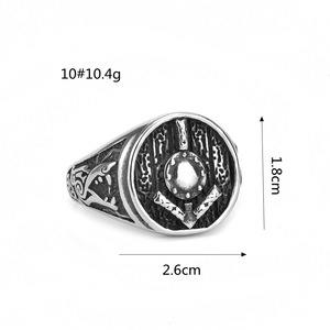 European American Retro Stainless Steel <b>Ring</b> <b>Men</b> Shield Shape Hip Hop Style Personalized Jewelry Gift - Product Image 5