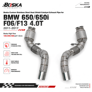 Direct-fit Stainless Steel Heat Shield <b>Catalyst</b> Exhaust Downpipe for BMW 650/650i F06/F13 4.0T 2011-2017 Boska 100/200/300cell - Product Image 1