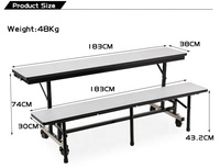Table pliante rectangulaire à double usage pour événements, traiteur, banquet, pique-nique, extérieur, table en bois pour cantine scolaire et banc