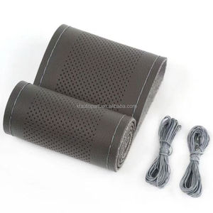 Napa <span class=keywords><strong>cuir</strong></span> noir gaufré couture à la main couture couverture de <span class=keywords><strong>volant</strong></span> pour voiture taille moyenne universelle - Product Image 6
