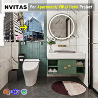 Meubles-lavabos muraux modernes en MDF NVITAS, couleur personnalisable, faciles à nettoyer, éclairage intégré pour hôtel et villa