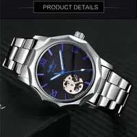 Montre mécanique automatique de luxe Winner 312 en acier inoxydable étanche pour hommes avec calendrier et affichage du jour