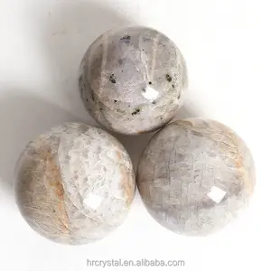 Venta al por mayor natural de alta calidad intermitente piedra lunar pulido blanco Esfera de piedra lunar para la decoración