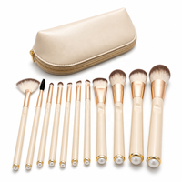 Ensemble de 12 pinceaux de maquillage professionnels de luxe, pochette de voyage, poils synthétiques vegan, logo personnalisé, marque privée, forme ronde/tambour