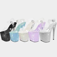 Sandales à talons hauts de 20 cm avec bride de cheville ornée de diamants, bout ouvert, plateforme légère, pour la danse de salon, tendance mode rehaussante