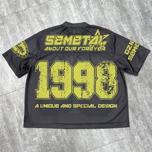 T-shirt Homme Streetwear Designer Rétro en Maille, Col Rond, Impression Logo Personnalisé, Grammage Lourd, Coupe Oversize, Motif Football - Product Image 2