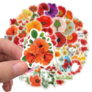 50 Pcs Poppy Hoa PVC Sticker Thư Máy Tính Xách Tay Cup Trang Trí Không Thấm Nước UV Varnish Matte Kết Thúc Chết Cắt Vinyl Dán - Product Image 5