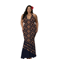 Nouvelle Robe Puletasi à Motif Plumeria, Col Halter, Décolleté Profond en V, Style Insulaire du Pacifique, Design Personnalisé, Robe Maxi Sirène, Imprimé Polynésien