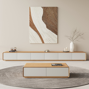Mobile TV <span class=keywords><strong>Sospeso</strong></span> a Parete in Legno Massello Bianco, Design Moderno e Minimalista per Soggiorno - Product Image 1
