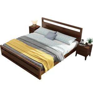 Marco de madera grueso tapizado popular, diseño simple, telas cómodas de cuero, tamaño grande, muebles de dormitorio para el hogar, cama suave