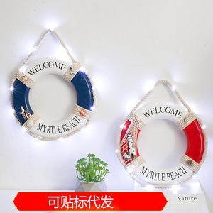 Anneau de sauvetage en bois de style méditerranéen, 30cm, fonctionne à piles avec lumière, décoration murale circulaire pour la maison, pour les chambres d'enfants - Product Image 5