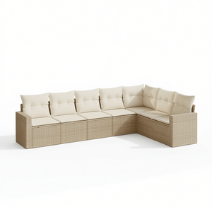 ชุดโซฟาหวายสีเบจสำหรับสวน 6 ที่นั่ง เฟอร์นิเจอร์กลางแจ้งสไตล์ร่วมสมัย - Product Image 1