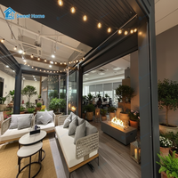 Pergola bioclimatique Sweet Home anti-rouille en aluminium avec toit à lames motorisées rétractables, éclairage LED, pour patio extérieur, cour, gazebo