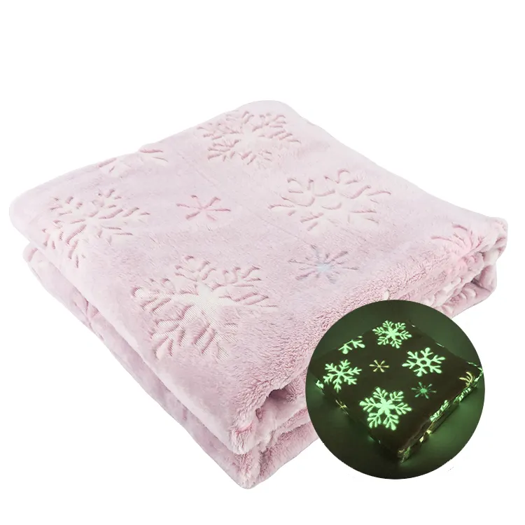 Copo de nieve impresa resplandor en el oscuro 100% poliéster suave de punto de franela de lana manta para niños bebé niña regalo