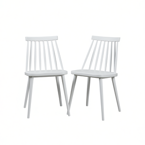 Ensemble de 2 chaises de salle à manger Db Midcentury Spindle Back, revêtement en cuir PU blanc, pour salon, bureau à domicile - Product Image 1