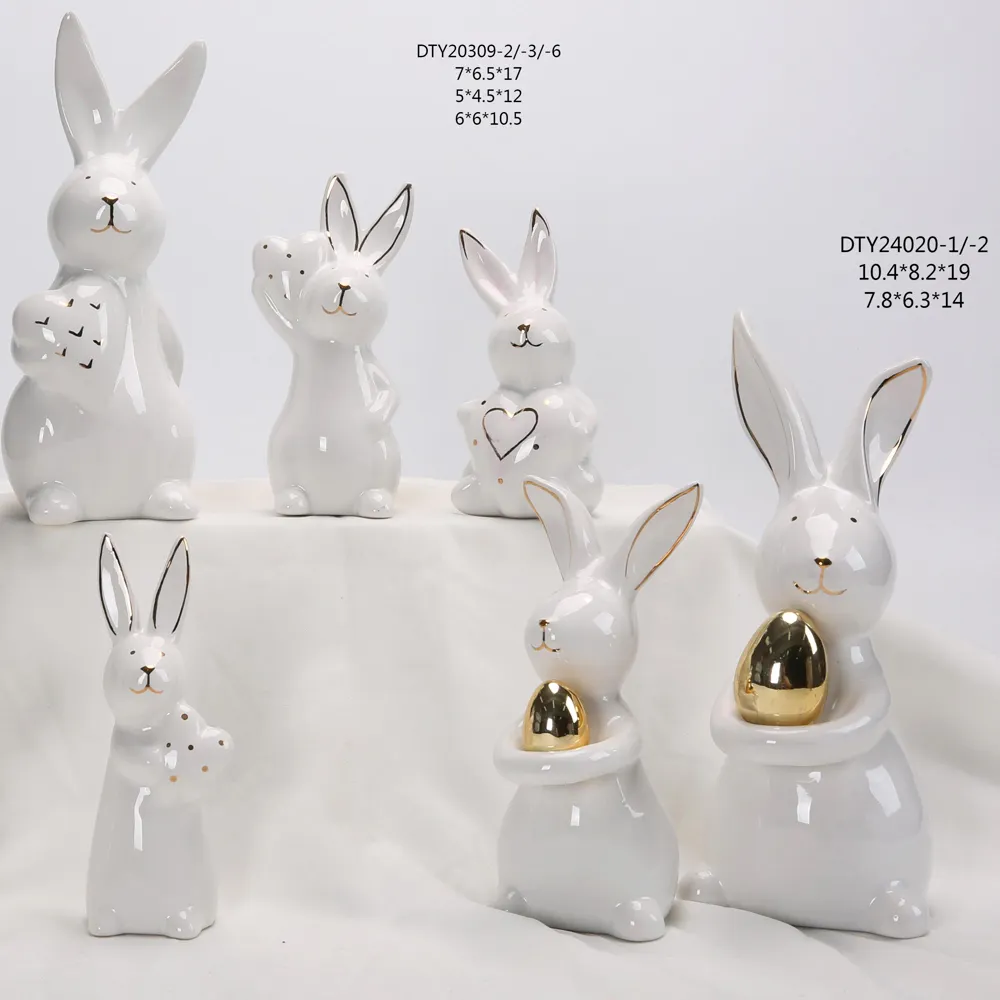 Décorations de lapin de Pâques Décoration de maison de printemps Figurines de lapin Figurine de lapins en céramique