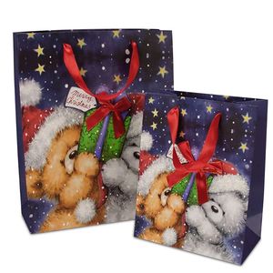 Bolsas de regalo de Navidad 8 "* 4" * 10 "Bolsa de regalo de osos de Navidad con asas están hechas de cinta de satén rojo suave a juego - Product Image 1