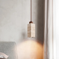 Lampu Gantung LED Modern Wabi Sabi 3-Head Batu Alam Kuning E27 Tinggi Dapat Disesuaikan Lampu Hias untuk Ruangan Rumah Bentuk Persegi