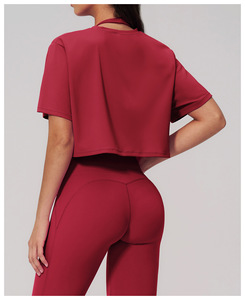 Vêtements de sport en promotion, t-shirt de sport respirant et confortable, coupe ample, manches courtes, haut de yoga pour femmes, haut de loisirs pour la course à pied - Product Image 4
