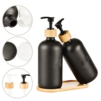 Botol pompa kaca Losion Matte bahu bulat 100ml 200ml 300ml 500ml warna cokelat buram dengan tutup bambu