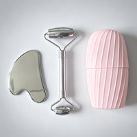 Nouvel ensemble de 3 rouleaux de massage pour les yeux à double tête, rouleau de glace pour le visage et ensemble Gua Sha en acier inoxydable, outil de massage facial Gua Sha pour la beauté