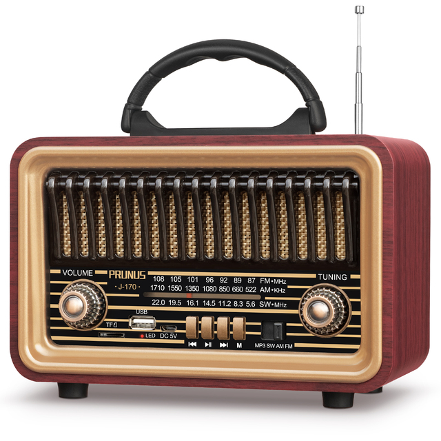 Retro Vintage Radio with Bluetooth Rich Bass Stereo Sound AM FM Rechargeable Speaker TWS Pairing BT5.0, TF Card Retro Radio