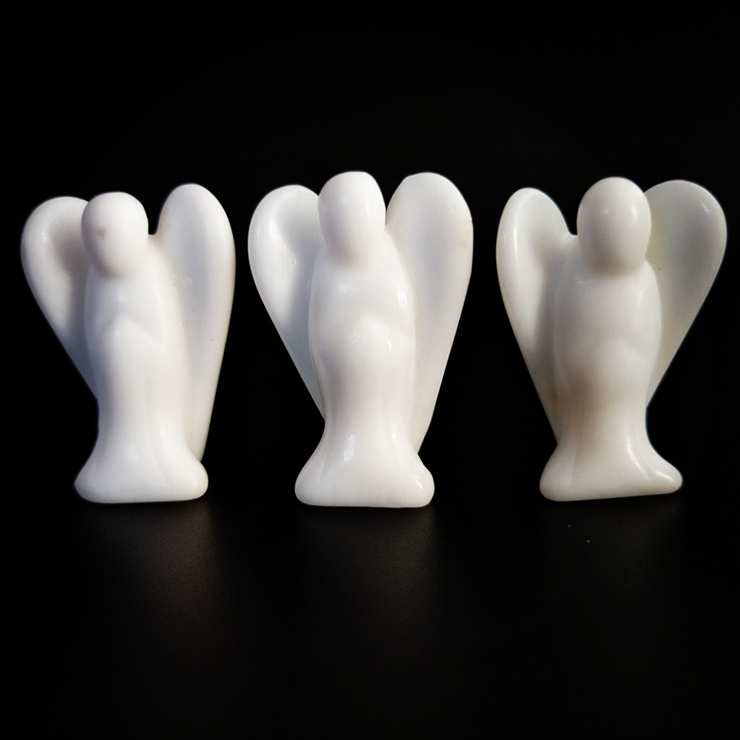 Huiying Hand Carved Stone 1.5 Inch Angel Statue Natural White Jade