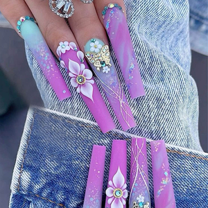 Ongles à presser carrés bleus français en ABS, motif papillon 3D, strass de luxe, 24 pièces, vente chaude - Product Image 4
