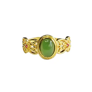 Uitgehold Natuursteen Ringen Hoge Kwaliteit Hetian Jade Ringen Hartvorm Verguld Messing Jaspis Ringen