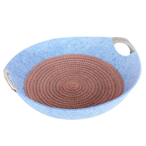 Oval Pet <b>Bed</b> Blue Felt With Removable Washable Cover For <b>Dog</b> And Cat Small Size - Product Image 1