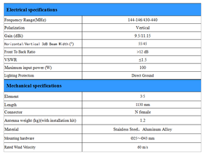 เสาอากาศยากิแบบสองย่านความถี่ 144-146/430-450MHz ทำจากสแตนเลส แบบกำหนดทิศทาง/เสาอากาศยากิ VHF UHF - Product Image 2