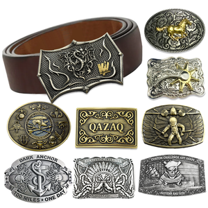 Produsen grosir kustom Logo Western Cowboy 3D Solid kuningan logam kerajinan sabuk gesper untuk pria wanita - Product Image 1