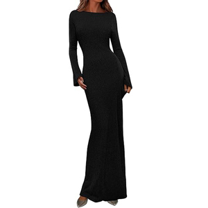 Abito Lungo <span class=keywords><strong>Aderente</strong></span> da Donna Autunno 2025 con Logo Stampabile, Collo <span class=keywords><strong>a</strong></span> O, in Maglia <span class=keywords><strong>a</strong></span> Coste, Formale ed Ecologico - Product Image 1