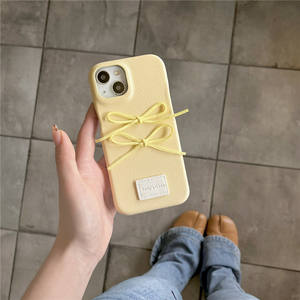 Funda de teléfono con textura de cuero con lazo 3D para chica Simple para Apple 16 15 14 Pro protección anticaída IPhone 13 12 Plus funda móvil de nicho - Product Image 4