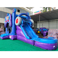 Structure gonflable commerciale d'extérieur, design machine de jeu, avec toboggan aquatique, piscine gonflable et zone de saut, pour fêtes