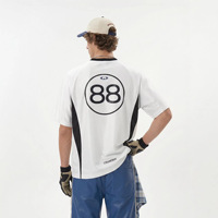 T-shirt de football rétro pour homme, imprimé, respirant, en polyester, avec lettres contrastées, patchwork, design raglan, manches courtes