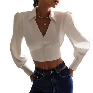 Fashion tops boutique women clothing crop tops for women spinning pit strap long sleeve top