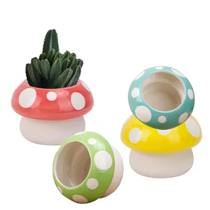Redeco Pot bunga jamur lucu kreatif Pot tanaman kecil Pot bunga keramik untuk dekorasi rumah taman