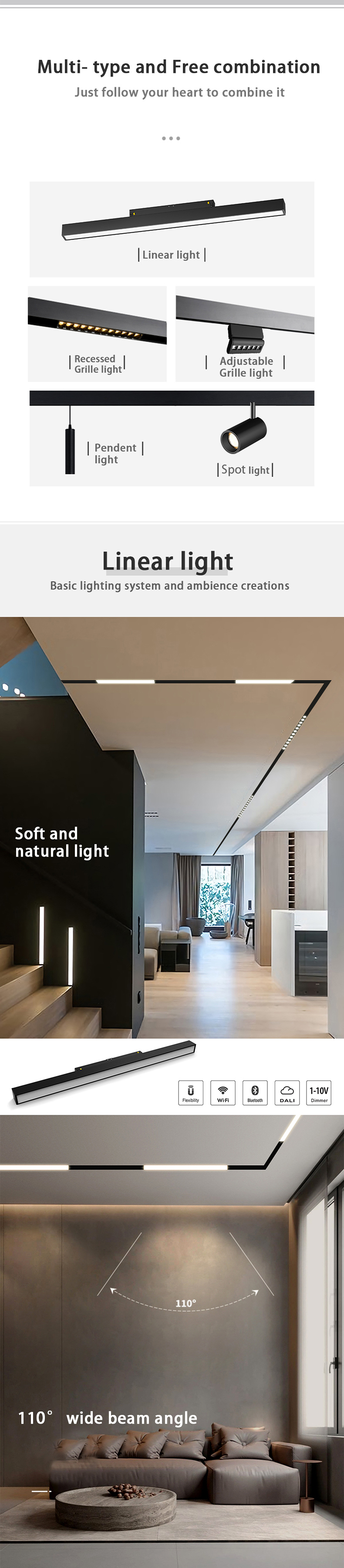 Modern Recessed Indoor Magnetic Track Spotlight Home Commercial Linear Track Light Rail