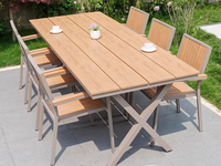 Table de jardin d'extérieur moderne en bois-plastique imperméable pour salle à manger, restaurant, cour, balcon, plage, camping, patio, vente d'usine