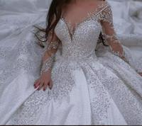 2025 nouveauté personnaliser paillettes étincelantes broderie perlée dentelle princesse robe de bal robe de mariée à manches longues robe de mariée